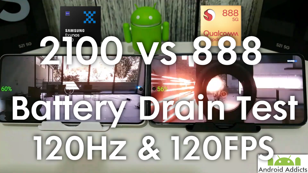 Exynos 2100 vs Snapdragon 888 120FPS 120HZ Battery Drain Test (Galaxy S21)