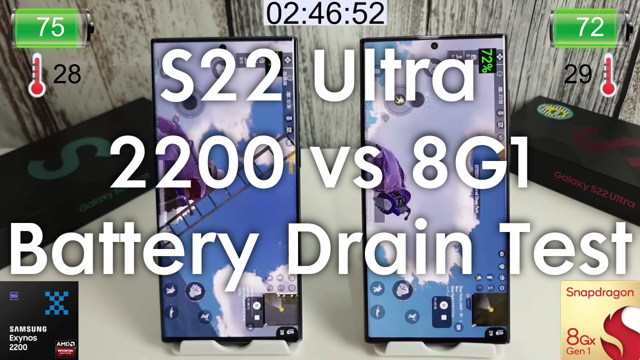 Galaxy S22 Ultra Battery Drain Test - Exynos 2200 vs Snapdragon 8 Gen 1